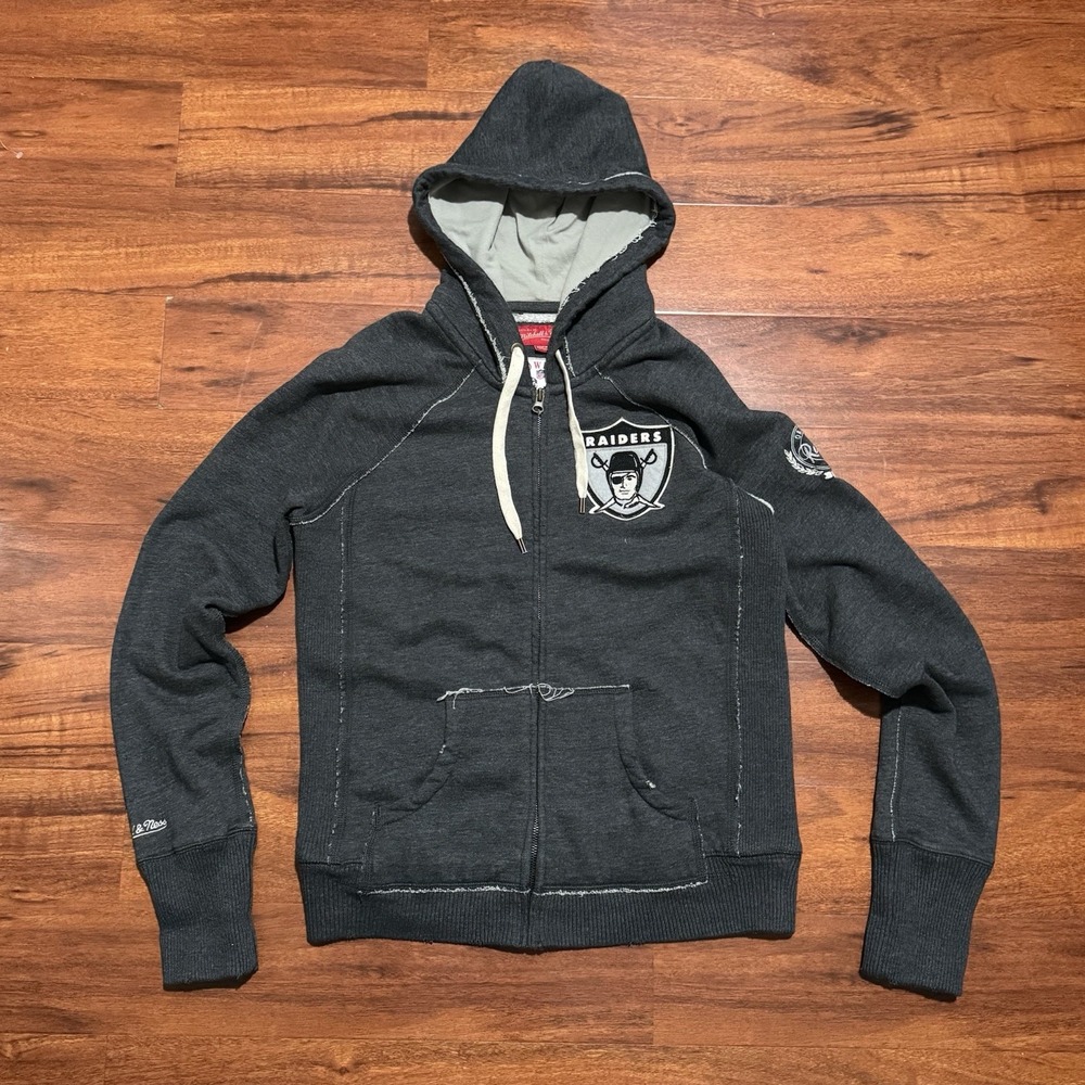 Mitchell Ness Raiders Throwbacks Full‎ Zip Hoodie Charcoal Gray XL NFL